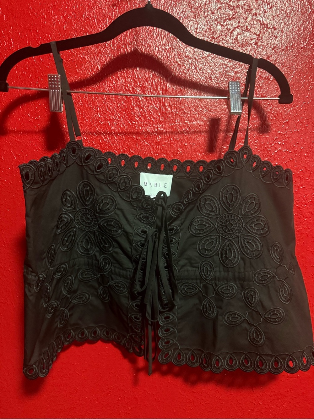 146. NWT MARBLE Black Embroidered Lace-Up Crop Top with matching shorts set